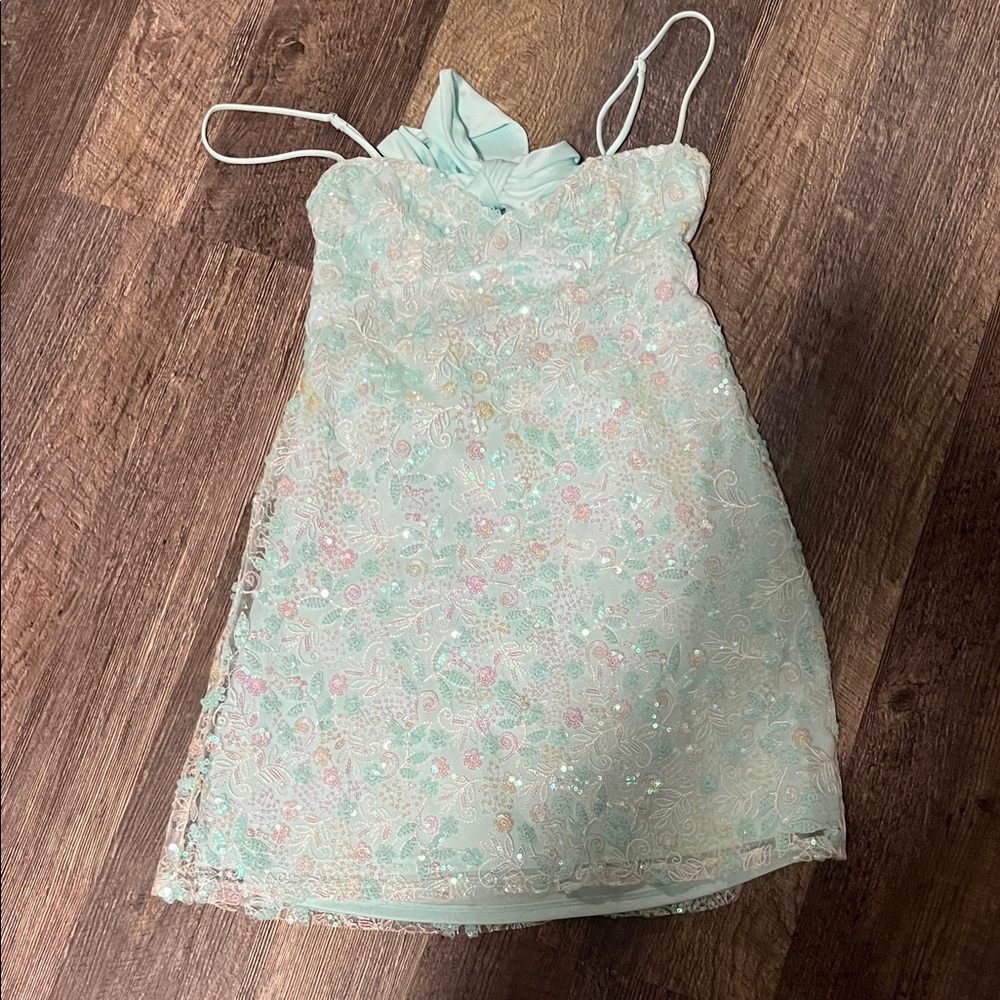 Lucy in the Sky Sequin Embroidered Babydoll Dress in Seafoam